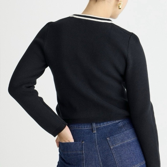 J. Crew Emilie Sweater Lady Jacket - Black and White Striped Contrast Trim - Picture 4 of 14
